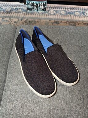 Rothy's Slip-On Sneakers in Dark Cheetah with Blue Insole